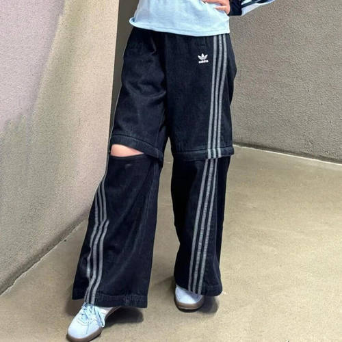 阿迪达斯男女春夏休闲牛仔阔腿裤
