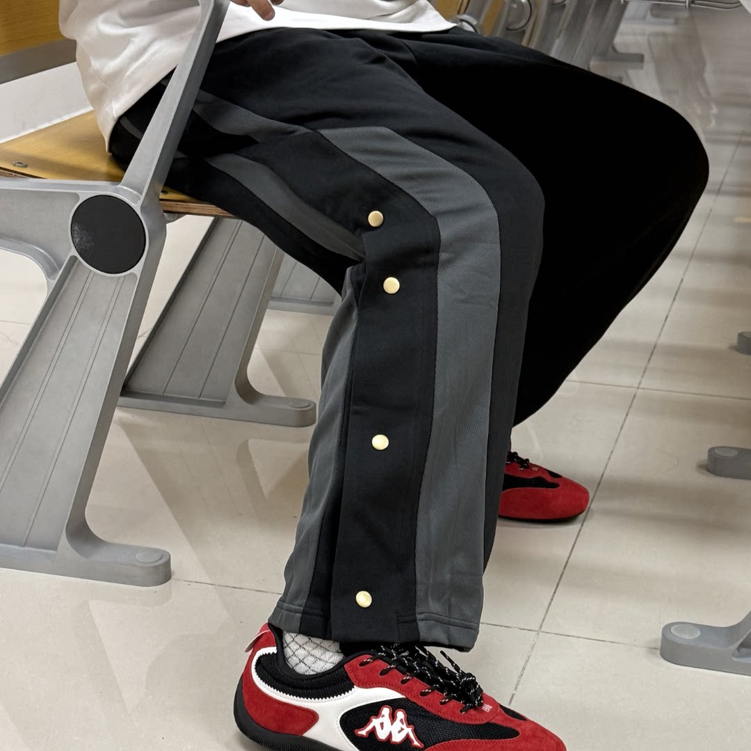 Adidas阿迪达斯长裤男子侧开排扣宽松加绒直筒休闲运动裤 JM5672