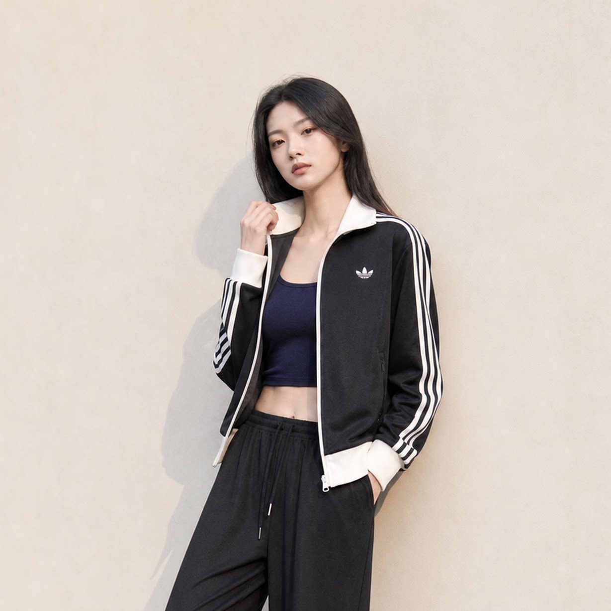 阿迪达斯三叶草女短款拉链夹克