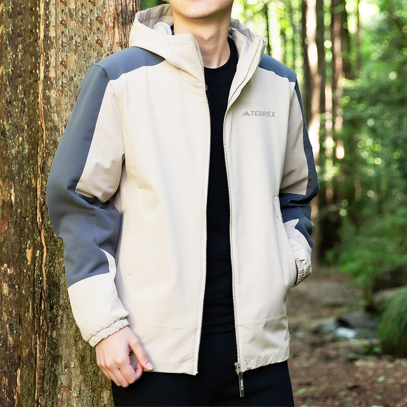 阿迪达斯防风防水外套男装新款TERREX户外运动服撞色休闲连帽夹克