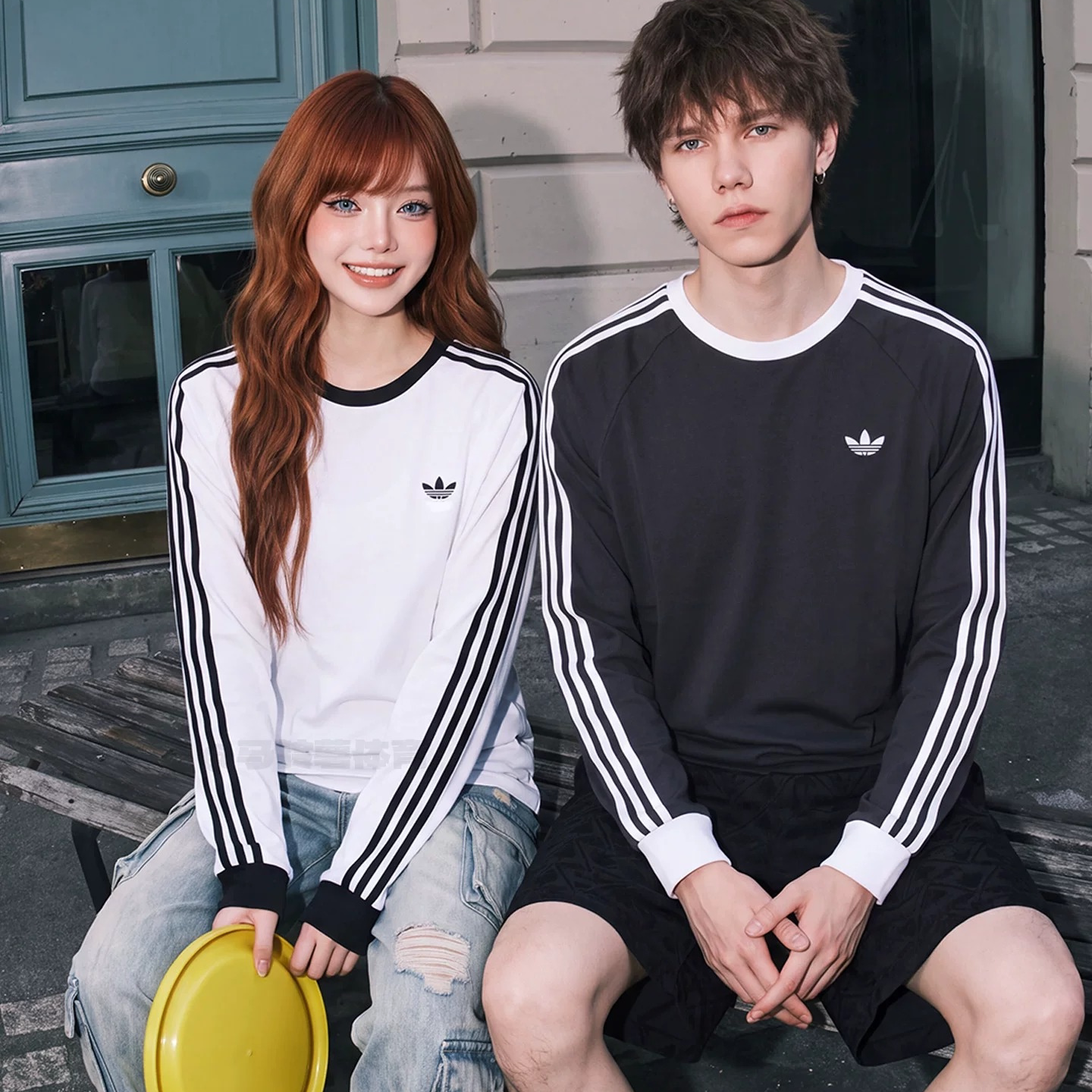 正品adidas阿迪达斯三叶草男女复古风运动情侣打底长袖T恤KE3545