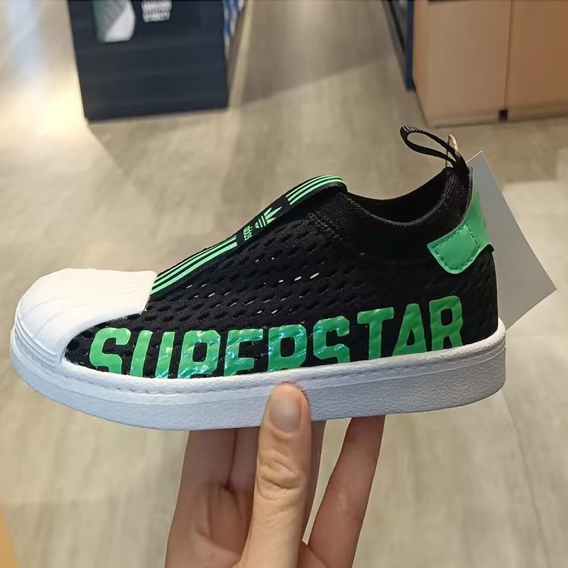 Adidas阿迪达斯三叶草中大童鞋网眼透气一脚蹬贝壳头板鞋HQ4057