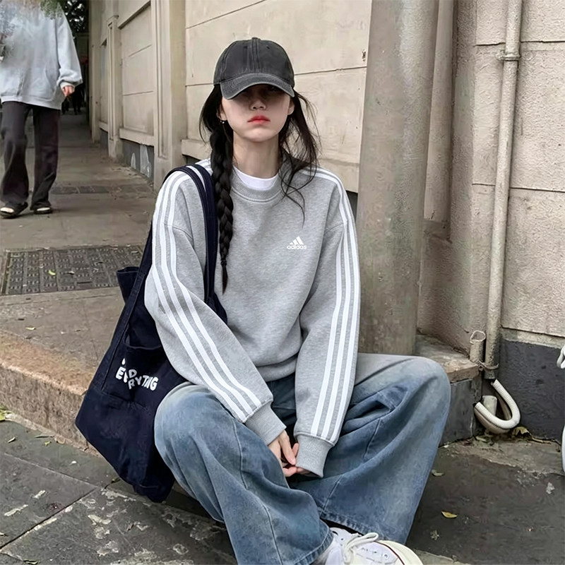 阿迪达斯正品秋季经典灰卫衣女