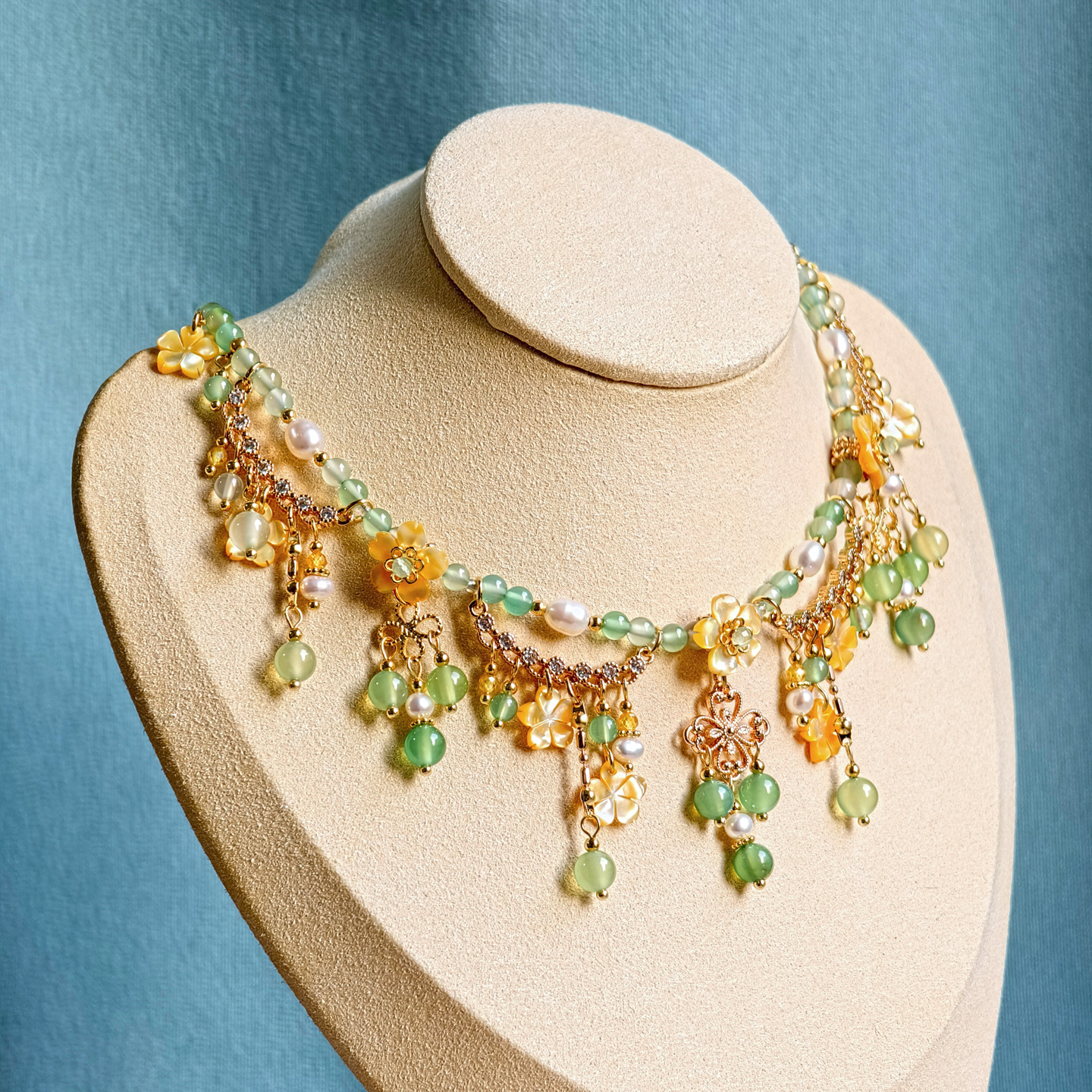 墨涧花原创设计绿玛瑙项链