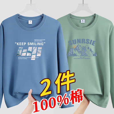 2件装新疆棉纯棉重磅长袖t恤男