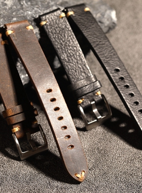 手工头层牛皮表带适配华为B6 B7 B8真皮表链18MM 16快拆棕色黑男