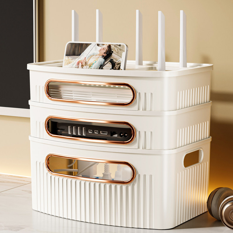 路由器盒子收纳盒客厅新款光猫电视机顶盒置物架插座电线整理神器