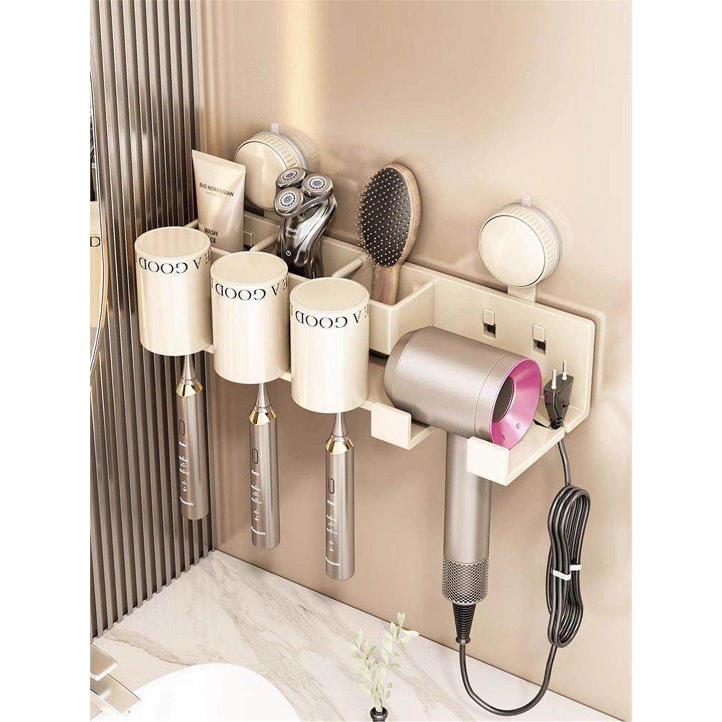 吸盘牙刷置物架壁挂式免打孔卫生间吹风机支架牙膏牙刷漱口杯架子