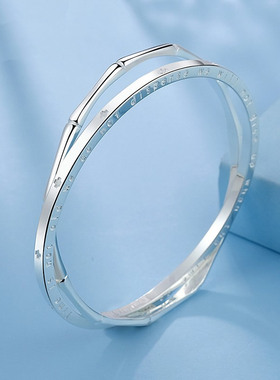 9999纯银双环四叶草银手镯女实心足银年轻款竹节银镯子送女友礼物