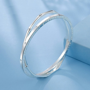 9999纯银双环四叶草银手镯女实心足银年轻款竹节银镯子送女友礼物