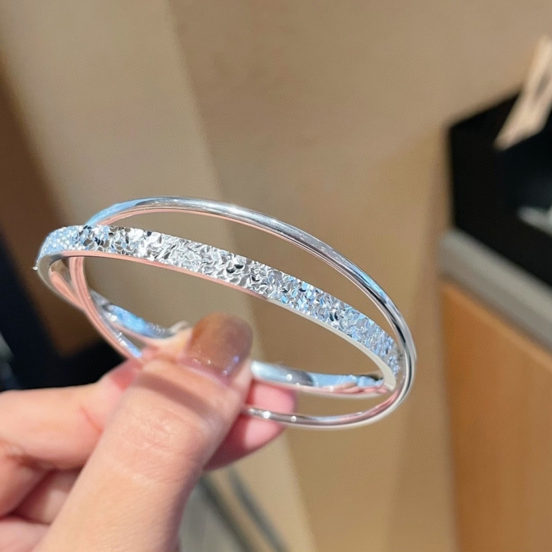 足银9999双环碎冰冰银手镯