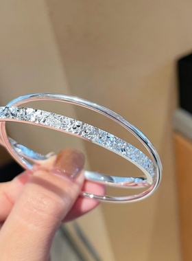 足银9999双环碎冰冰手镯实心闭口纯银镯子小众手环情人节女友礼物