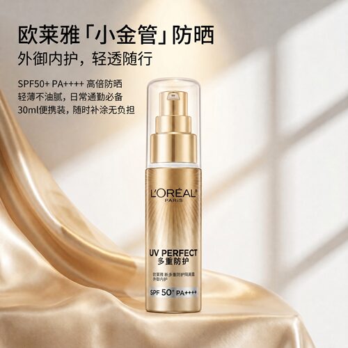新版！欧莱雅小金管防晒多重防护隔离30ml清爽小银管防晒霜SPF50+