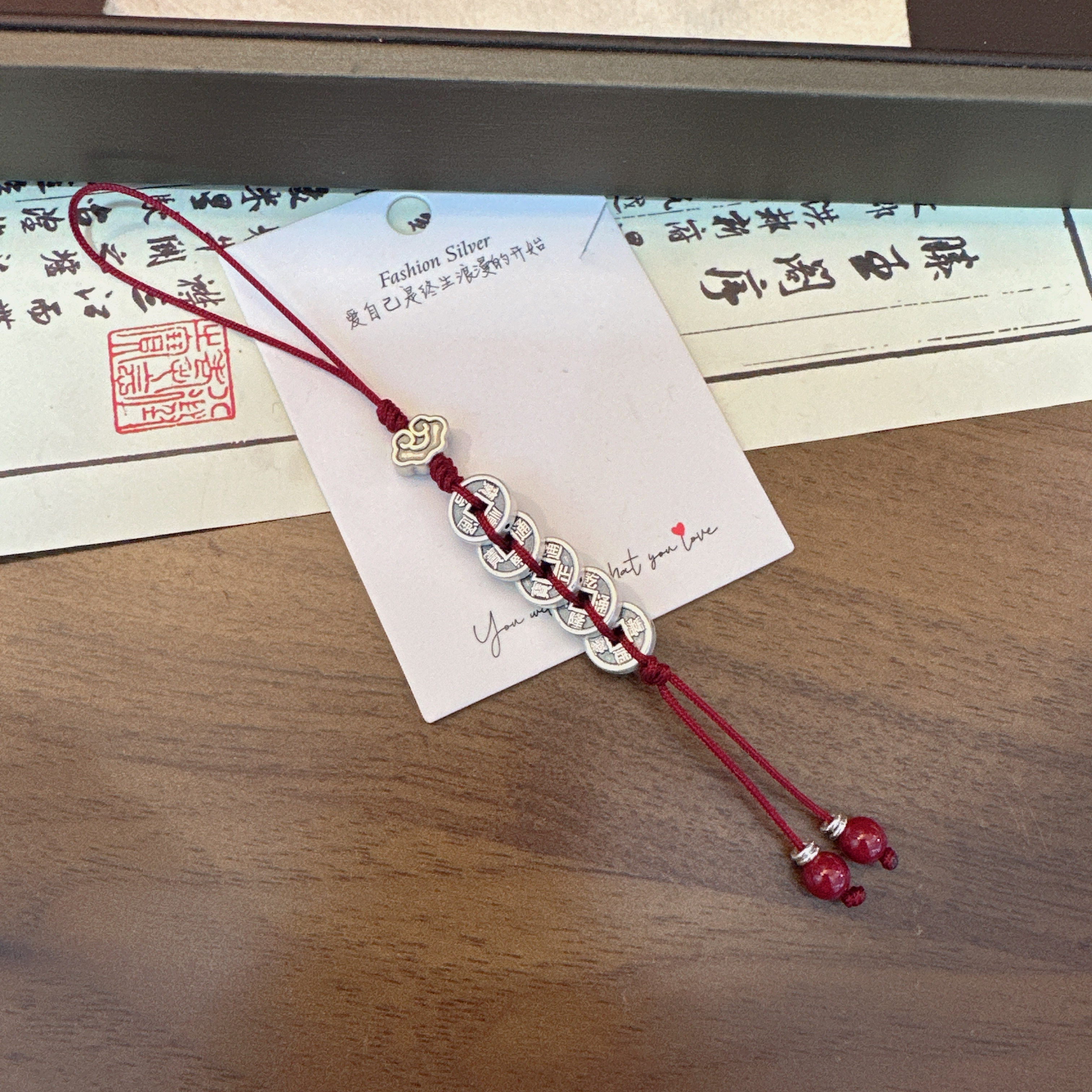 999纯银五帝钱手机链挂件男女创意diy配件高档包包汽车钥匙扣挂饰