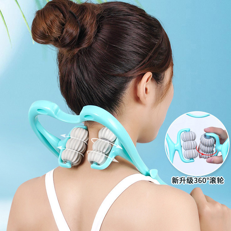 颈椎按摩器脖子肩颈手动多功能揉捏疏通仪家用腰部酸痛滚轮颈夹器