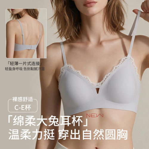兔耳杯镂空纯欲蕾丝少女内衣小胸聚拢防下垂文胸女士薄款透气代发