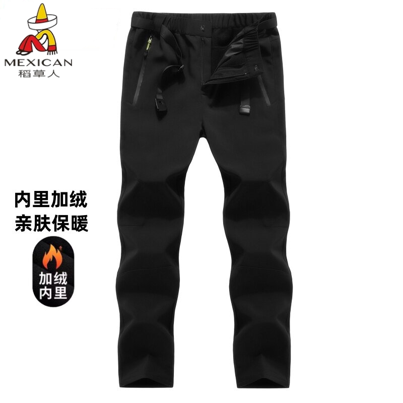 稻草人软壳裤男冬季加厚冲锋裤登山滑雪防风防水抓绒户外保暖长裤