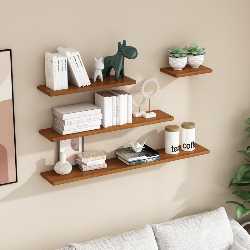 原木壁挂一字隔板美甲店展示架墙上置物架收纳储物架实木隔板书架