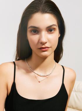 LOVEIXCC碎银几两叠戴项链女生轻奢高级设计感人鱼姬珠双层锁骨链