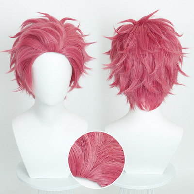 鬼灭之刃 猗窝座  上弦之三cos假发 打毛顶 红色短发假发