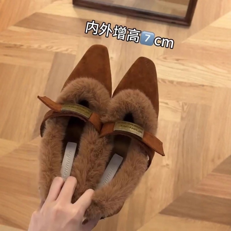 真皮复古毛毛鞋女2025秋冬新款内增高7cm一字带浅口单鞋保暖舒适,女鞋,浅口单鞋,淘宝优惠券,粉丝福利购,淘宝优惠卷