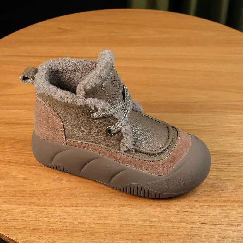 真皮毛毛鞋2025冬季新款鞋子加绒单鞋保暖高帮鞋马丁靴英伦风女鞋,女鞋,高帮鞋,淘宝优惠券,粉丝福利购,淘宝优惠卷