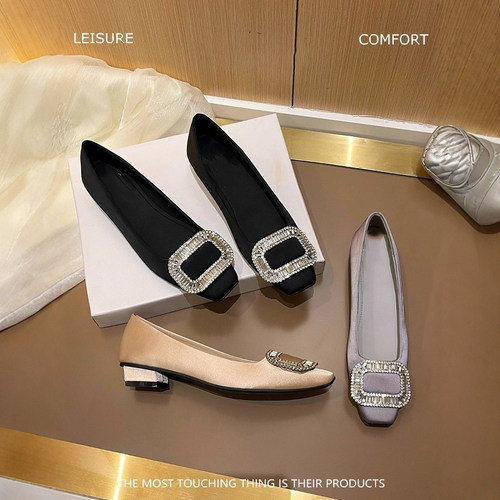 高品质-方扣软底单鞋女水钻