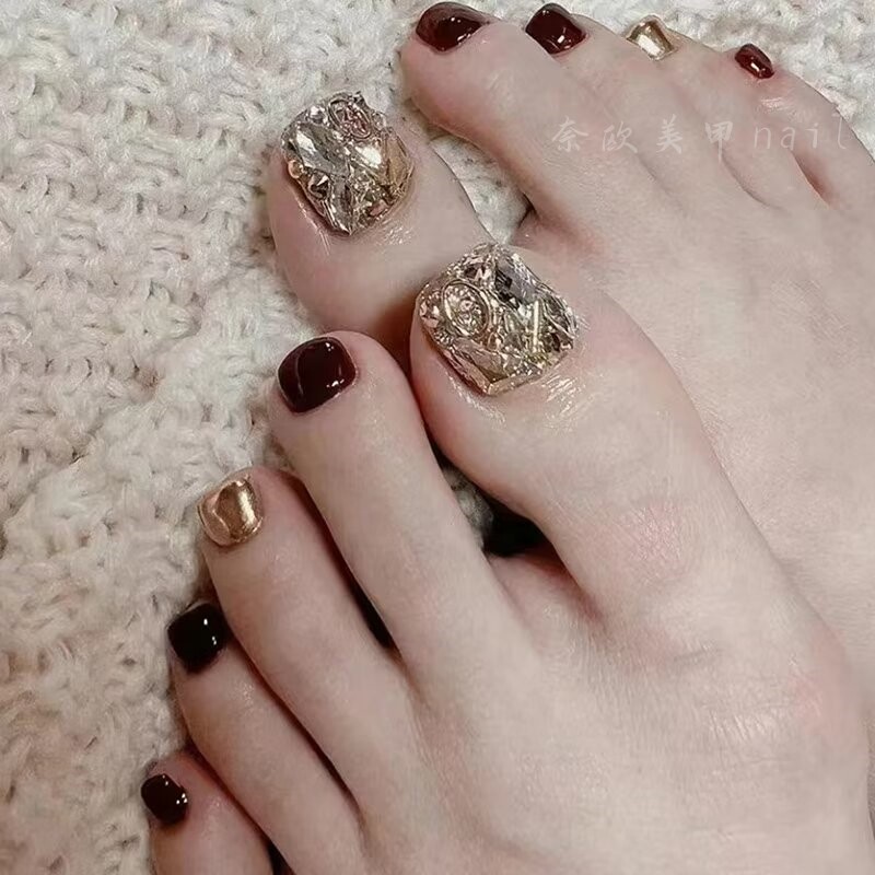 手工穿戴甲片成品高奢满钻脚趾甲显白车厘子美甲镶钻美甲片十片装
