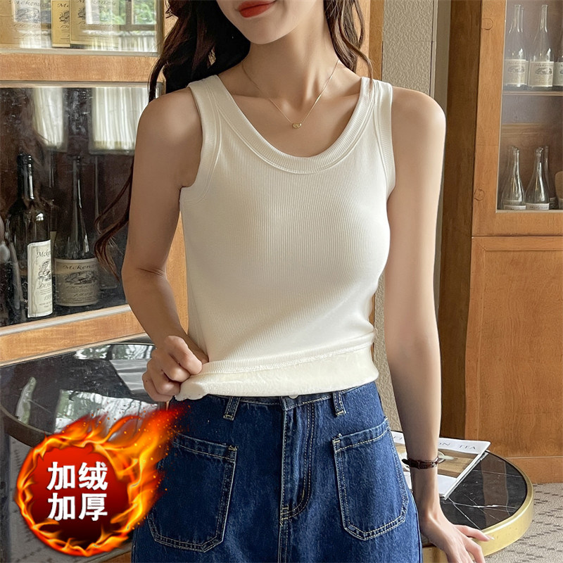 加绒吊带背心女螺纹2026秋冬新款保暖修身遮副乳内搭打底无袖上衣