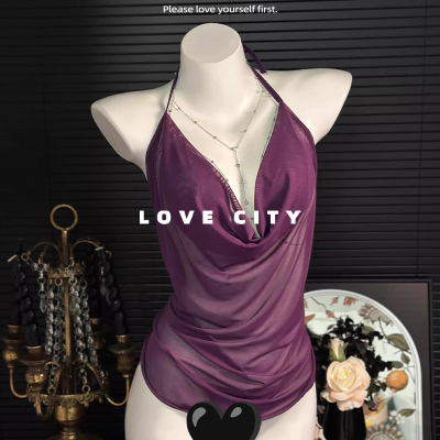 LOVECITY「紫霞仙子」挂脖纯欲辣妹性感薄纱睡裙吊带睡衣