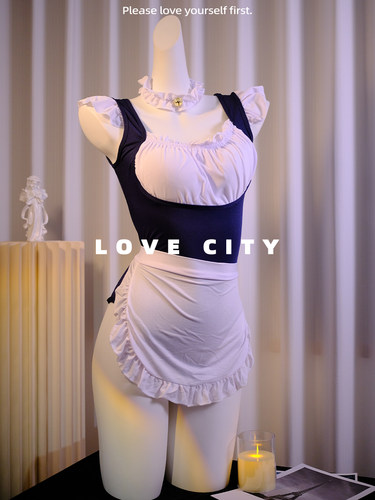 LOVECITY「奶欲厨娘」性感大码女仆cos纯欲蕾丝辣妹连体小胸睡衣