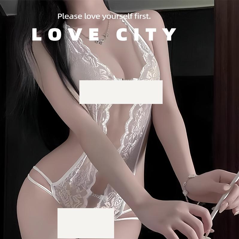 LOVECITY「紫色浪漫」性感薄蕾丝御姐大码收腰显瘦紧身连体衣