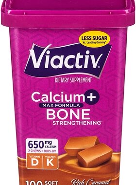 Viactiv Calcium +Vitamin D3 Supplement Soft Chews, Caramel,