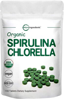 Organic Chlorella Spirulina Tablets, 3000mg Per Serving, 720