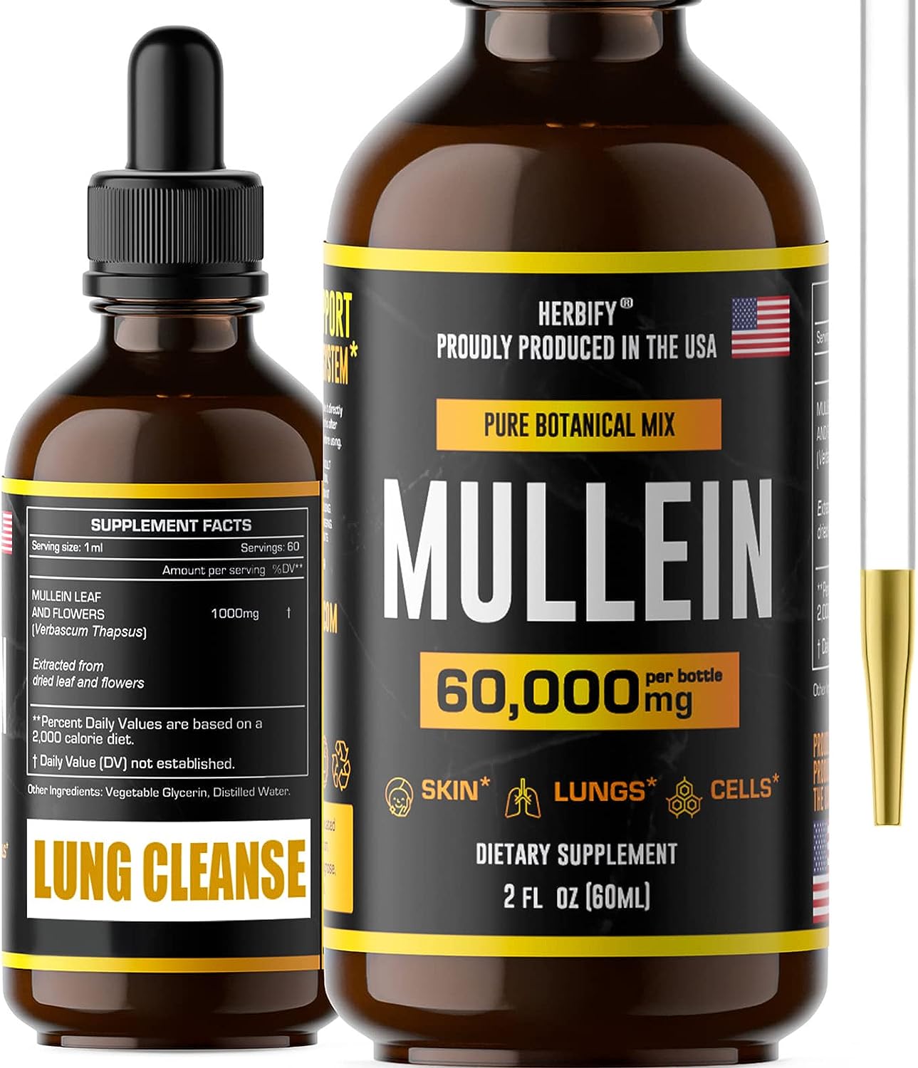 美国代购HERBIFY Mullein Extract 2 oz, Alcohol-Free Tincture