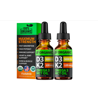 美国代购(2 Pack) Organic Vitamin D3 K2 Drops w MCT Oil Omeg