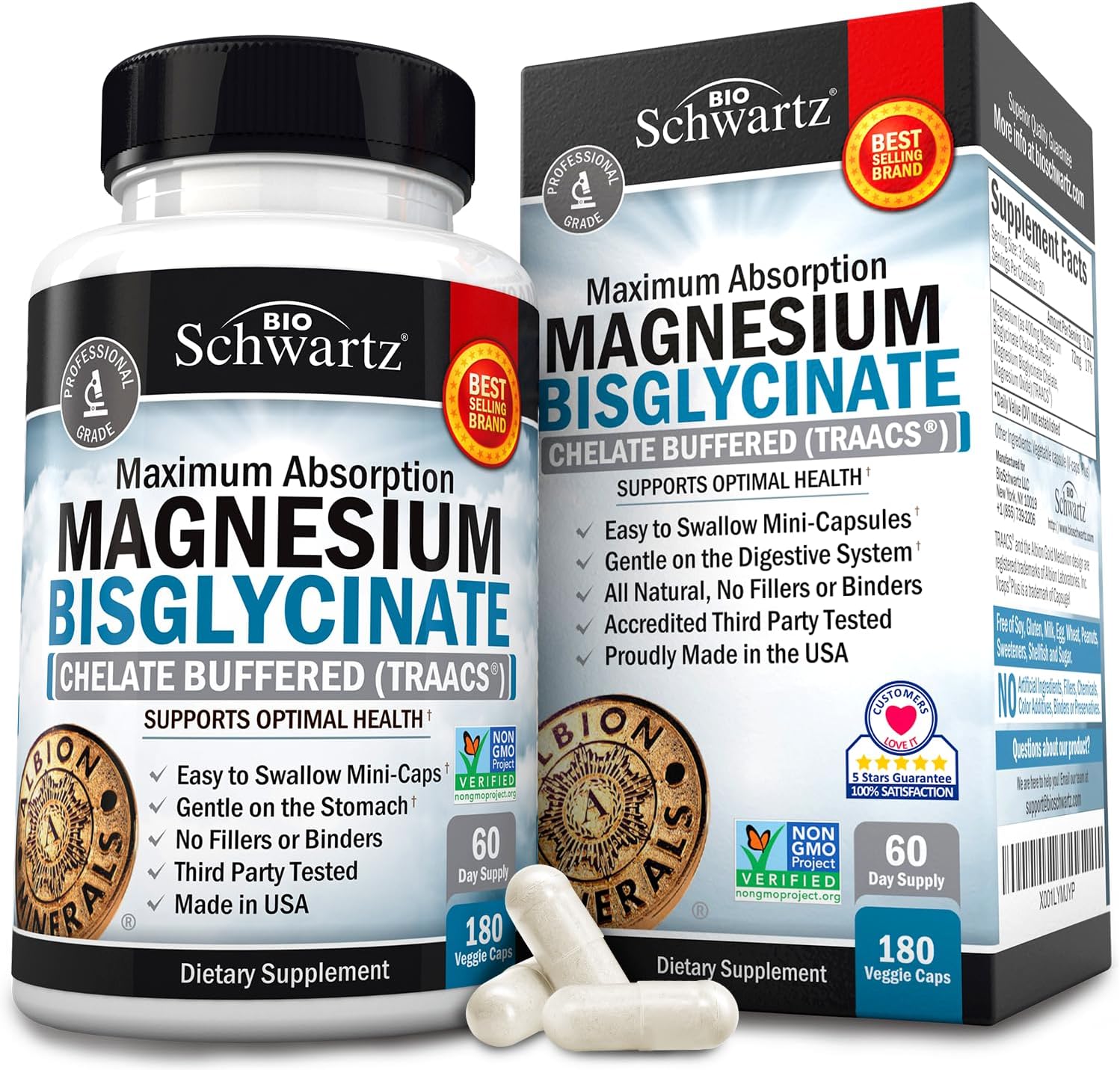 Magnesium Bisglycinate 100% Chelate No-Laxative Eff
