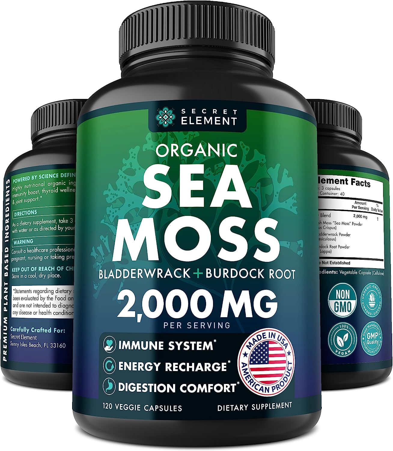 美国代购Organic Sea Moss Capsules - Burdock Root, Irish Moss
