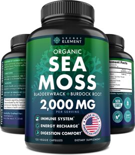 美国代购Organic Sea Moss Capsules - Burdock Root, Irish Moss