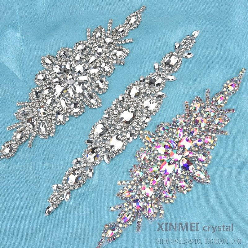 欧美婚纱礼服钻花 手工钉珠水钻 水晶玻璃腰带头饰帽子DIY装饰品