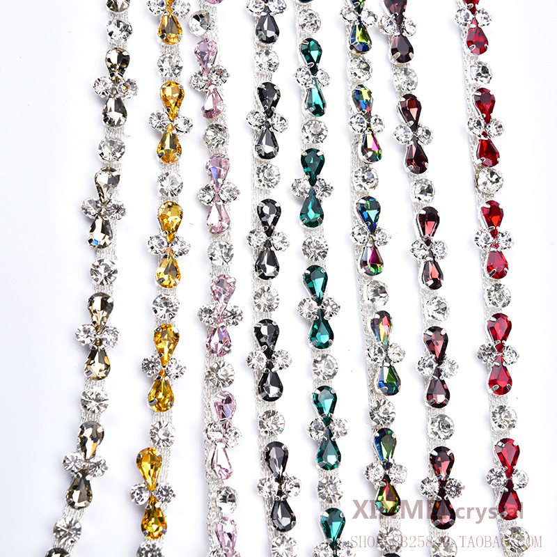 厂家 水滴镶钻链条衣服装饰水钻DIY手缝鞋帽包包钻链配件婚纱辅料