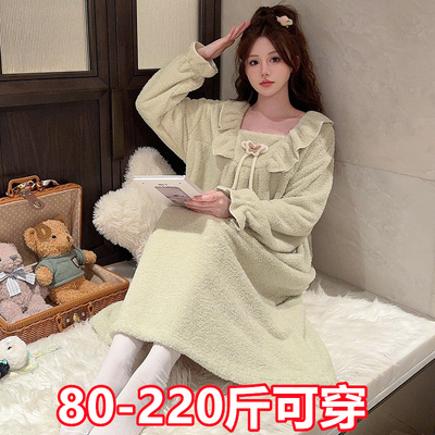 秋冬季甜美大码公主风法兰绒睡裙