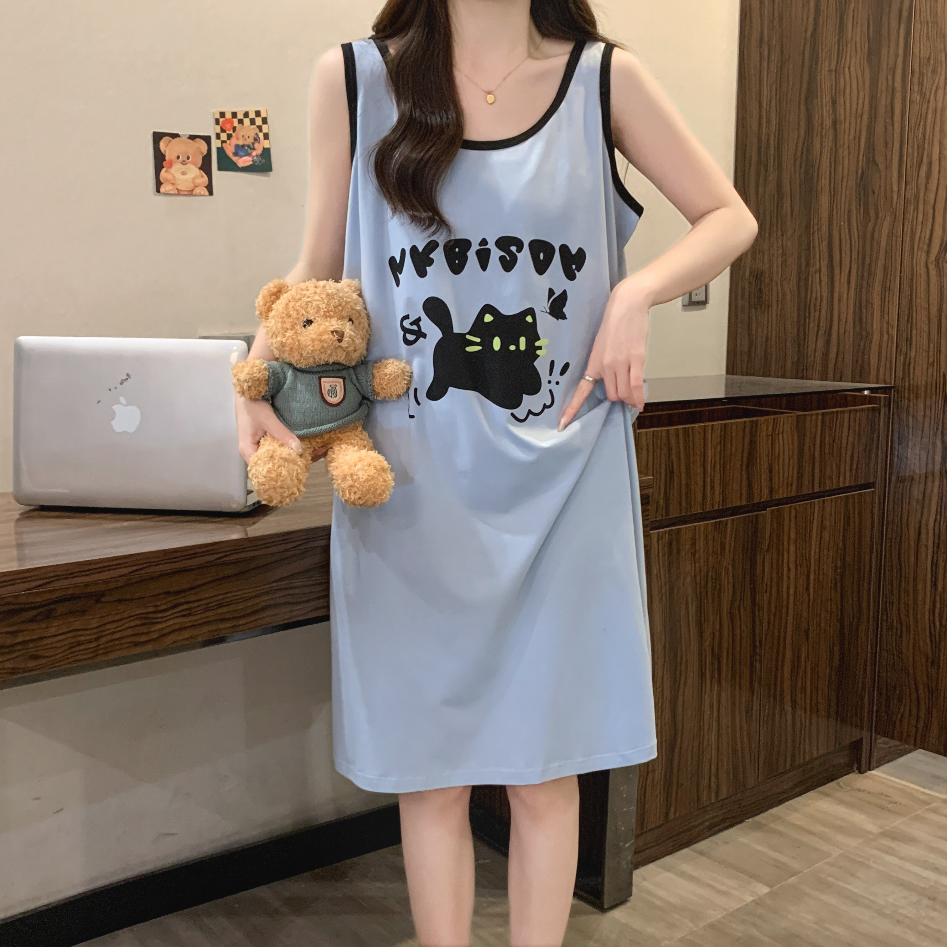 带胸垫100%纯棉睡裙女夏季吊带背心中长款大码胖MM200斤卡通睡衣,女士内衣/男士内衣/家居服,睡裙,淘宝优惠券,粉丝福利购,淘宝优惠卷