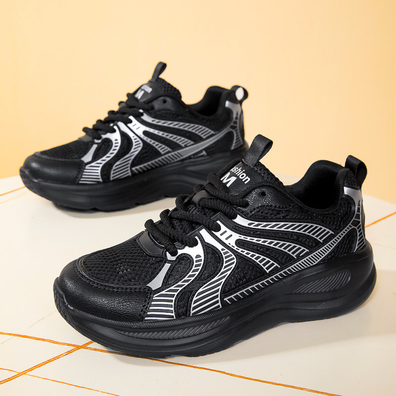 运动老爹鞋女2026春季黑色网面透气轻便舒适运动休闲鞋减震跑步鞋