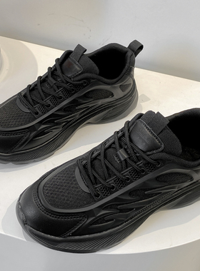 全黑色运动鞋女子新款网面透气久站不累脚轻便软底减震防滑工作鞋