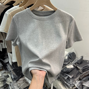 圆领短袖基础款正肩T恤女夏季甜辣妹百搭修身显瘦百搭小个子上衣