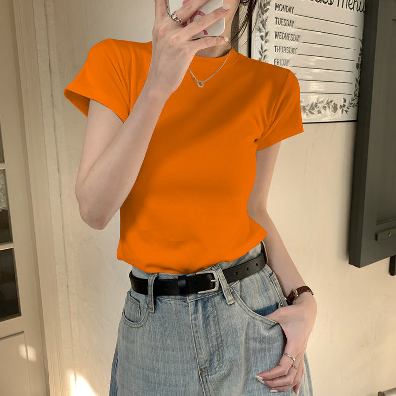 正肩纯色短袖t恤女夏季2025新款设计感绝美甜辣小衫设计感上衣