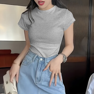 港风chicT恤女正肩修身显瘦体恤圆领纯棉短袖2025夏季新款上衣女