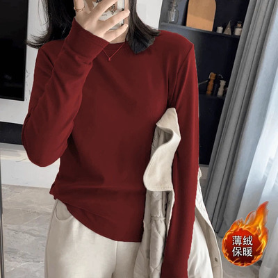 正肩圆领长袖t恤女早秋女装新款内搭打底独特超好看修身显瘦上衣