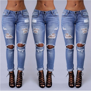 European and American boutique elastic cotton broken hole pencil